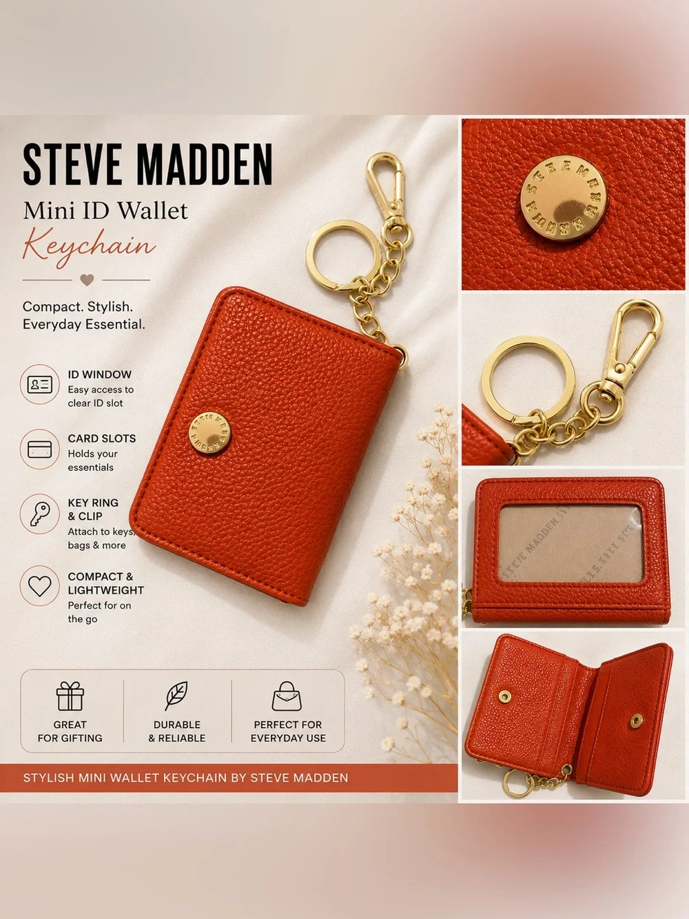 Steve Madden Orange Mini Wallet Keychain